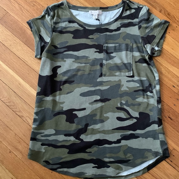 Elaine Rose Tops - Cap sleeve camouflage tee